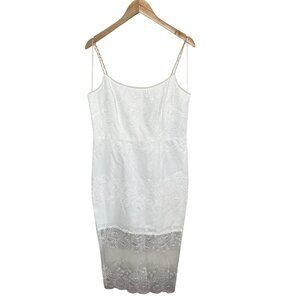 Adrianna Papell Embroidery Ivory Beaded Strap Ankle Sheath Dress Size 14